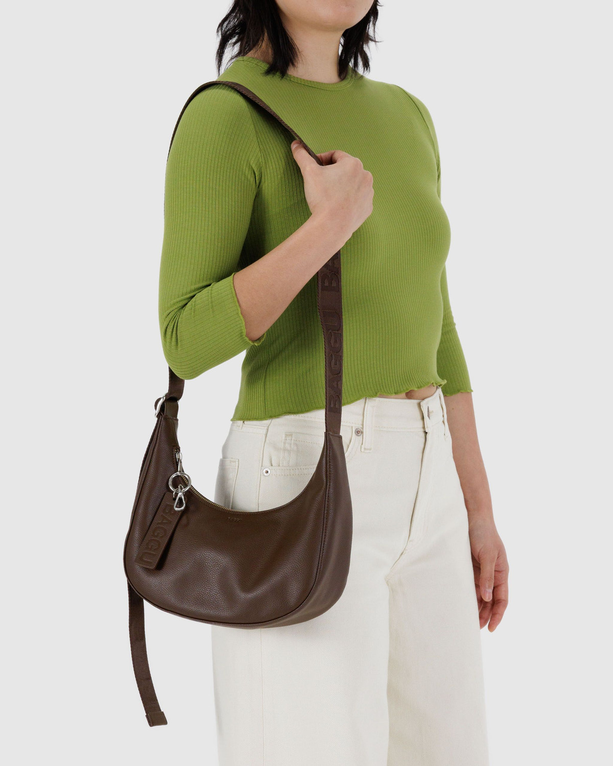 Small Recycled Leather Crescent Bag - Image 3