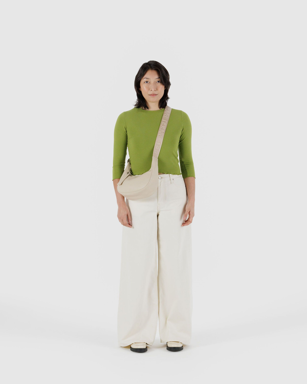 Small Recycled Leather Crescent Bag - Image 2